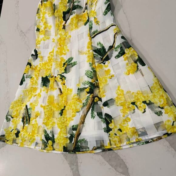 Holly Bracken Tropical Floral Sleeveless Midi Sheath Dress Women's Small Yellow - Picture 2 of 10